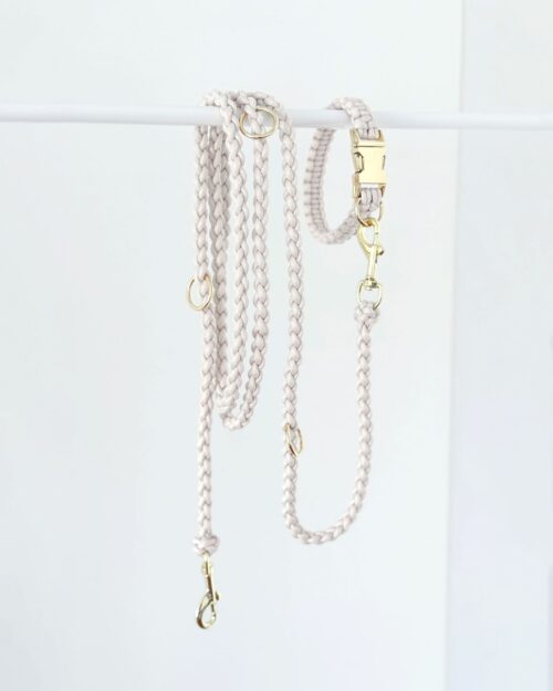 halsband + leine set panama weiss gold