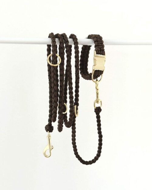 Halsband + Leine set panama espresso gold