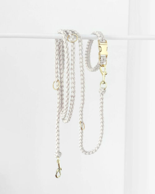 Halsband, Leine set panama weiss gold